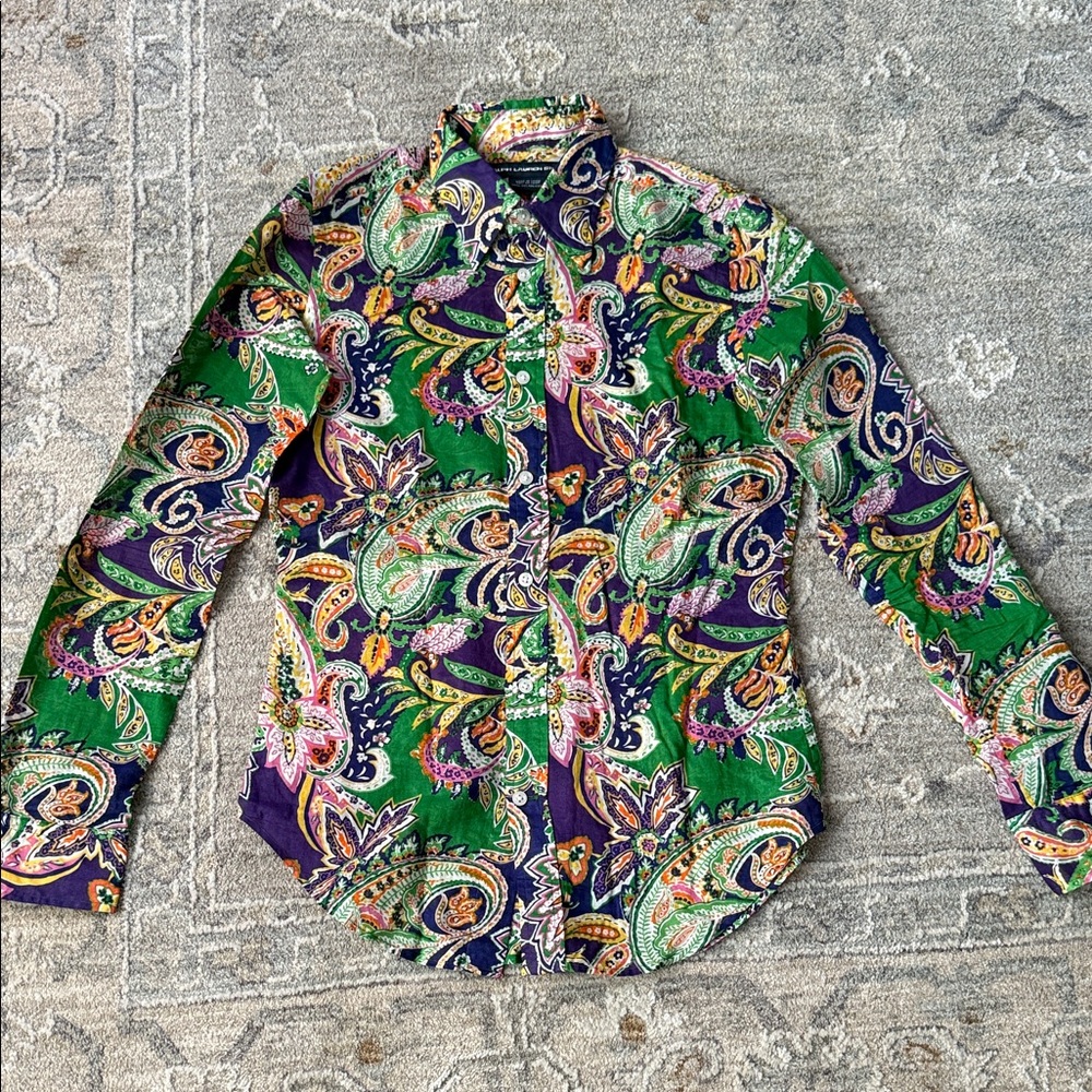Ralph Lauren Green and Purple Paisley Women's Shirt
